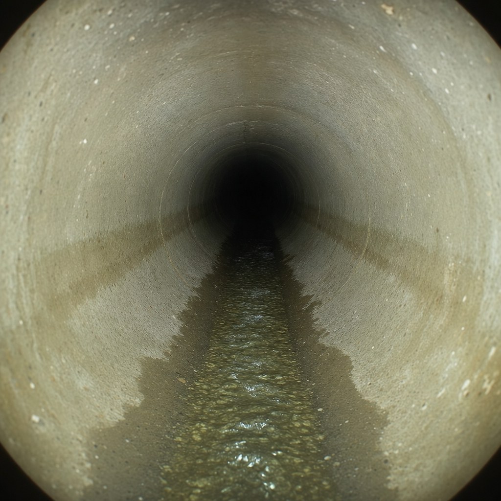 Camera view of a clean round sewer pipe